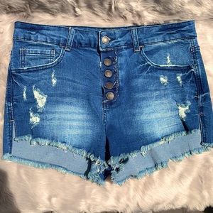 Size 9/10 distressed medium wash denim shorts